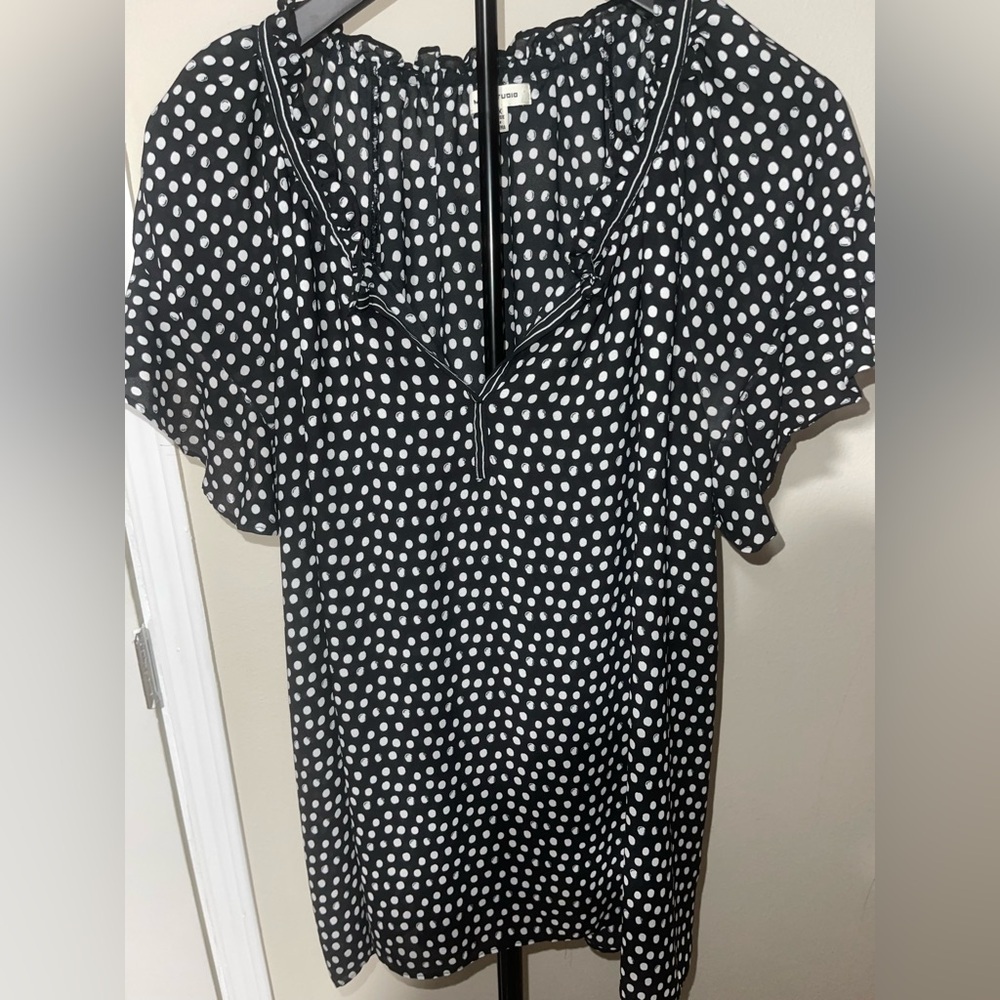 Max Studio Black and White Polka Dot Blouse